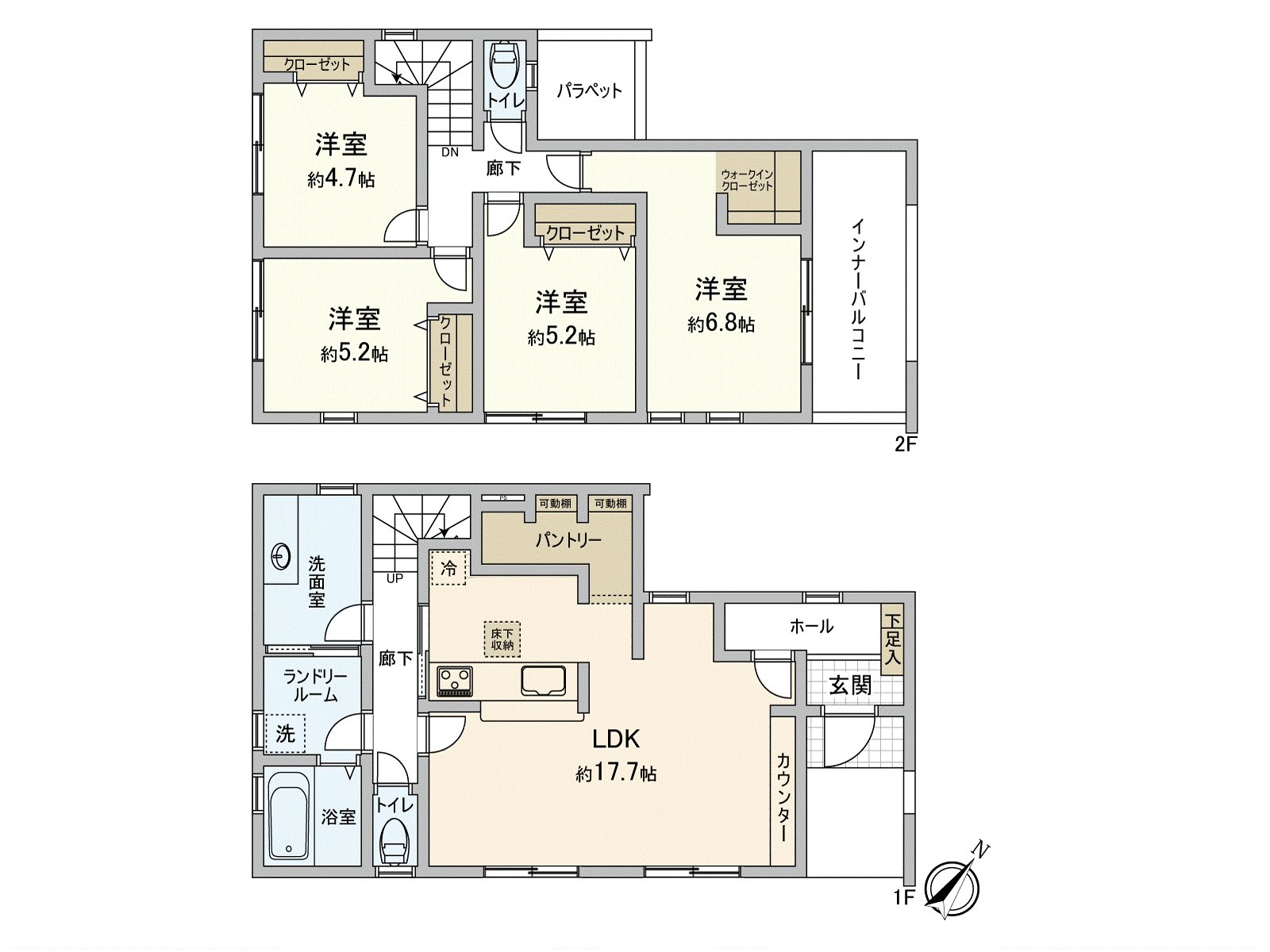 是作为收纳力丰富的4LDK2层楼的独栋住宅！