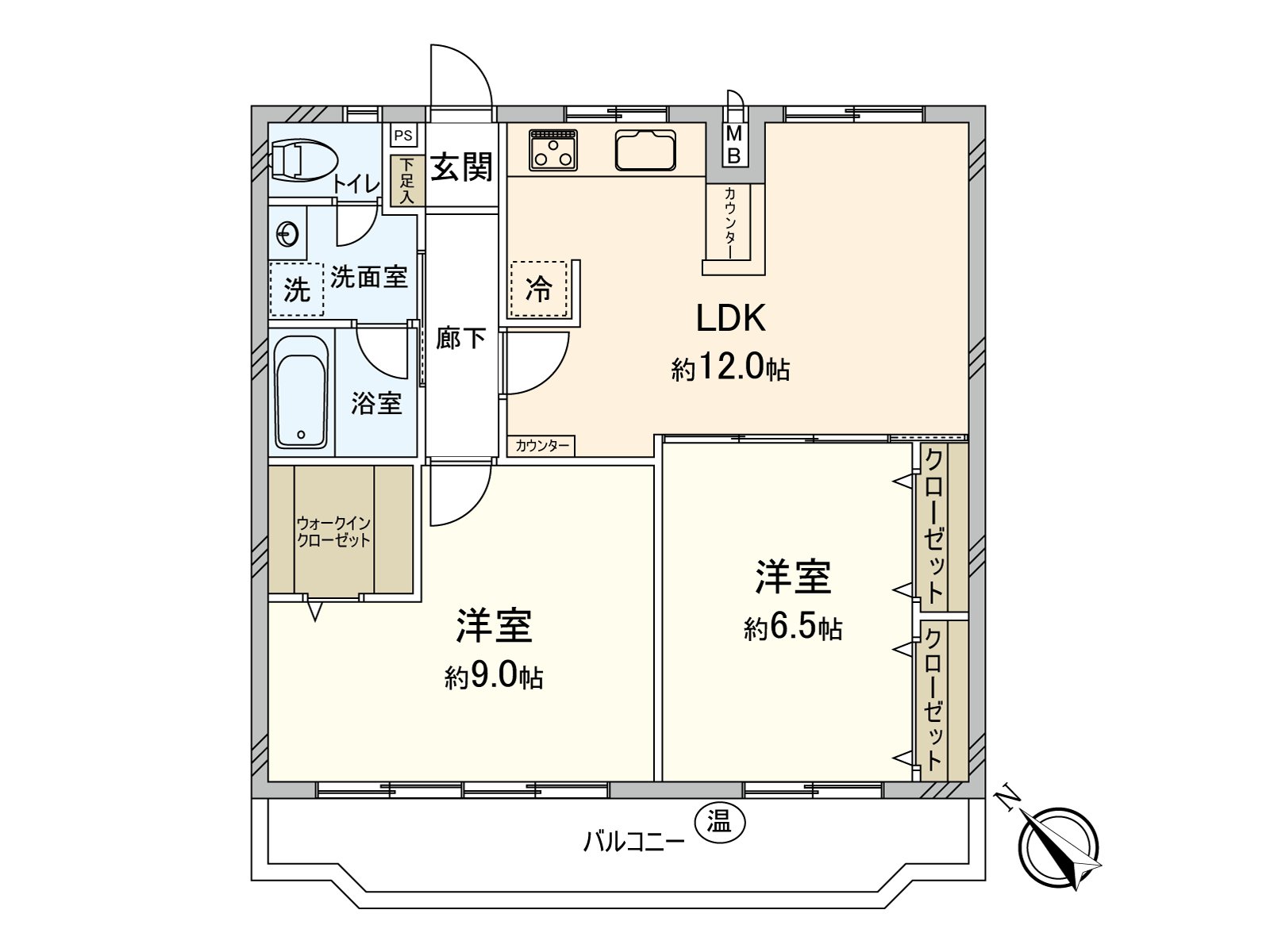 2LDK of about 60.68 square meters of exclusive area. Because of top floor, the ventilation, a view is good. In addition, exposure to the sun is good for Southwest Orientation.