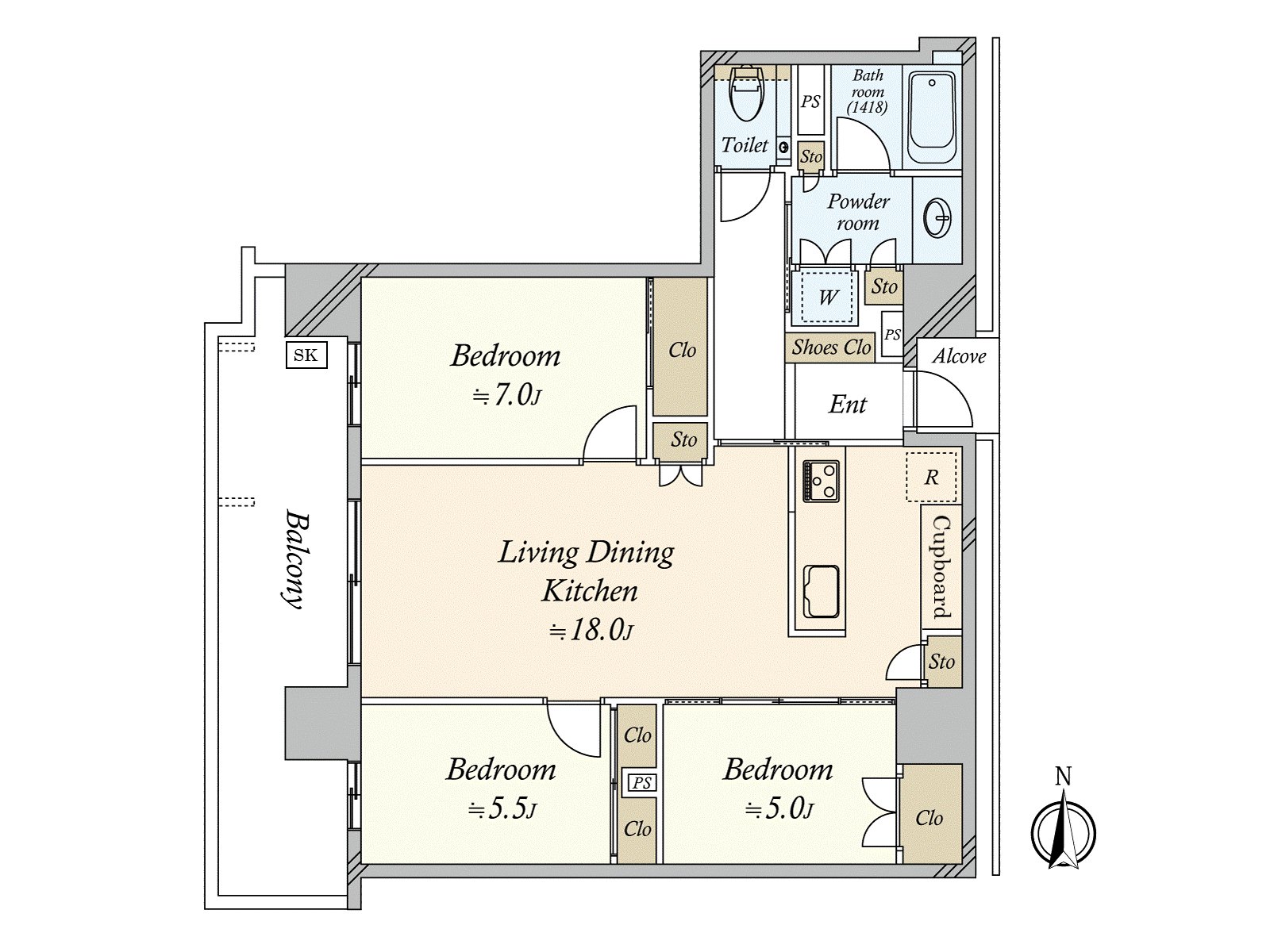 实际使用面积83.15平米的3LDK。风景在21层楼13楼部分良好。