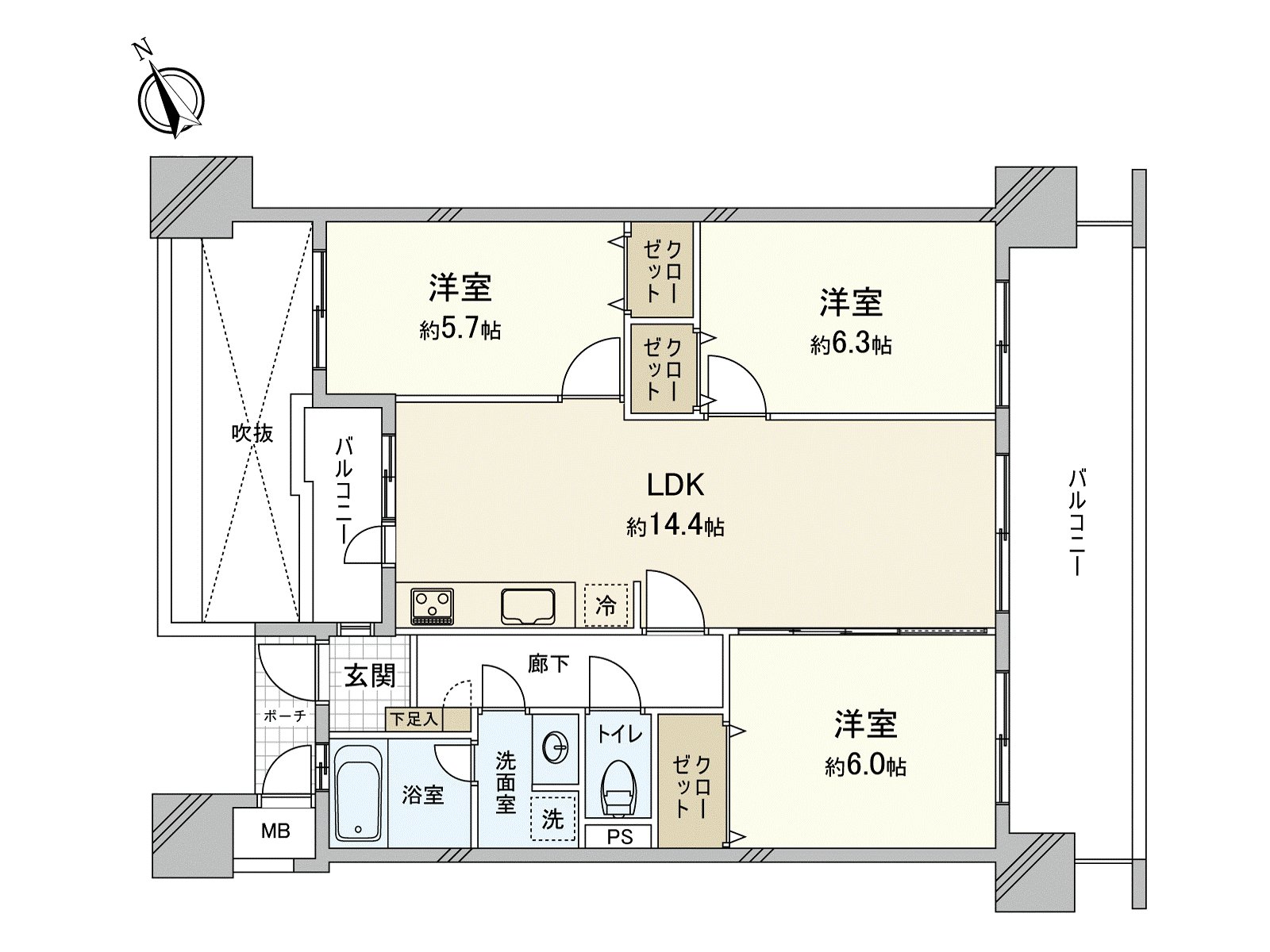 私人使用面積69.67平方公尺的3LDK！