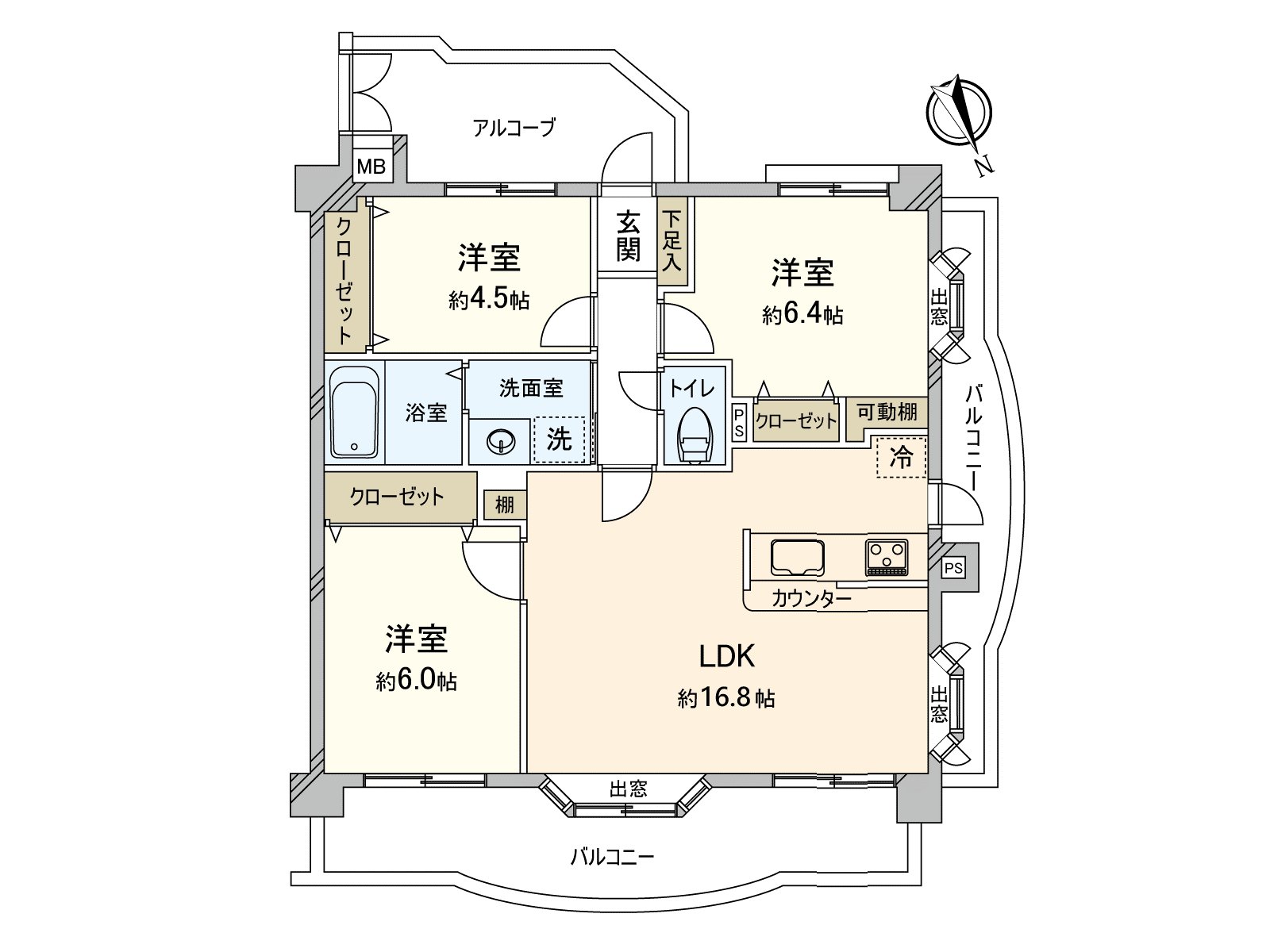 实际使用面积约72.90平米的3LDK。是2026年3月翻新完毕济房源。