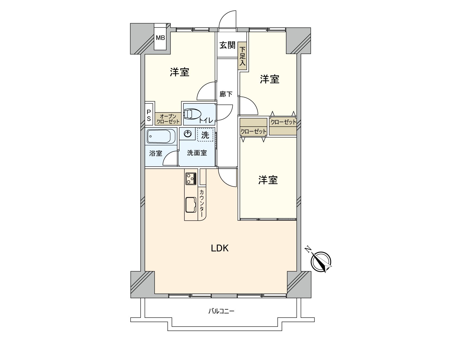 3LDK of exclusive area about 71.75 square meters.