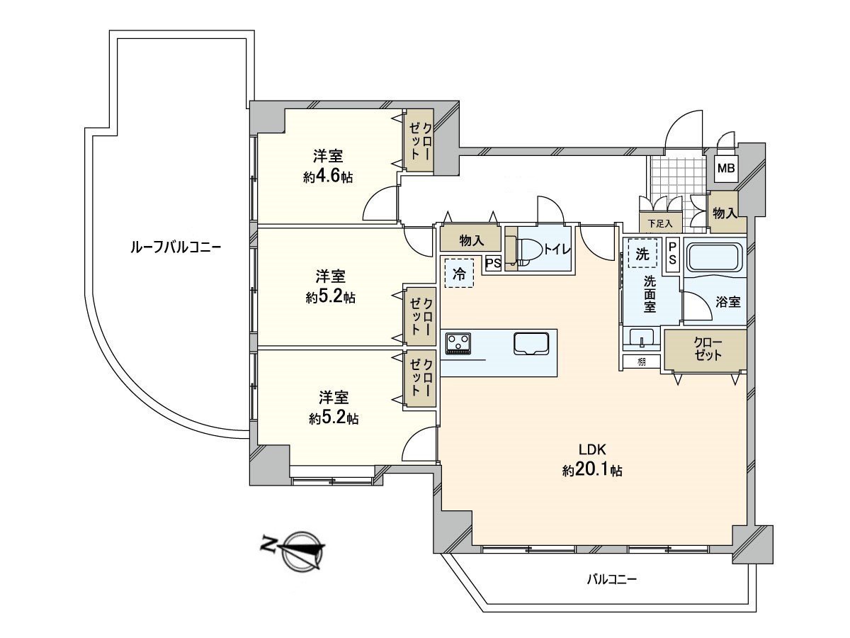 A Corner Unit dwelling unit of the Southwest ･ Northwest! Roof balcony of about 23 square meters includes it!