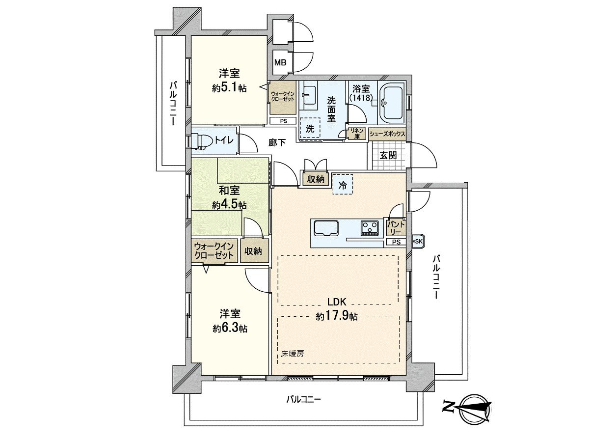 3面陽台的角部屋住戸☆在上層樓面沒有住戸！