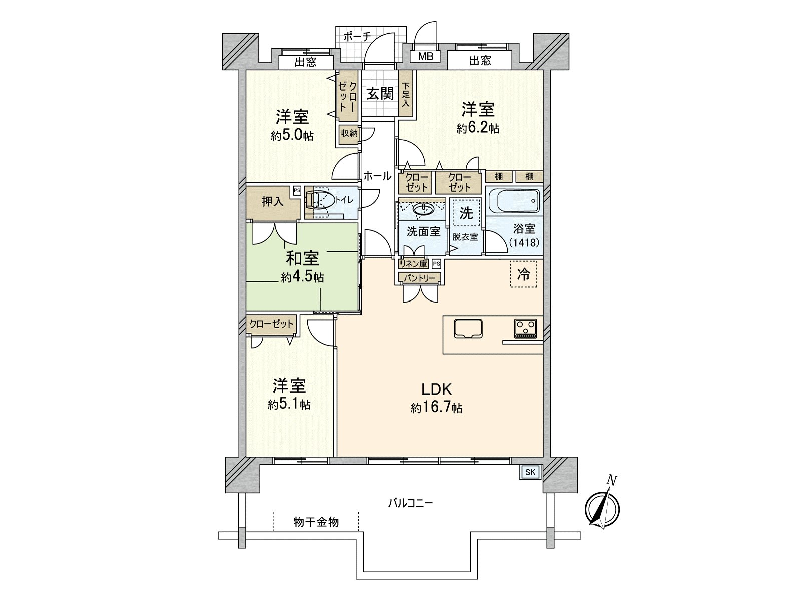 在家庭推薦的4LDK。可以約16.7張塌塌米LDK和卧室以及孩子的房間分的用法。