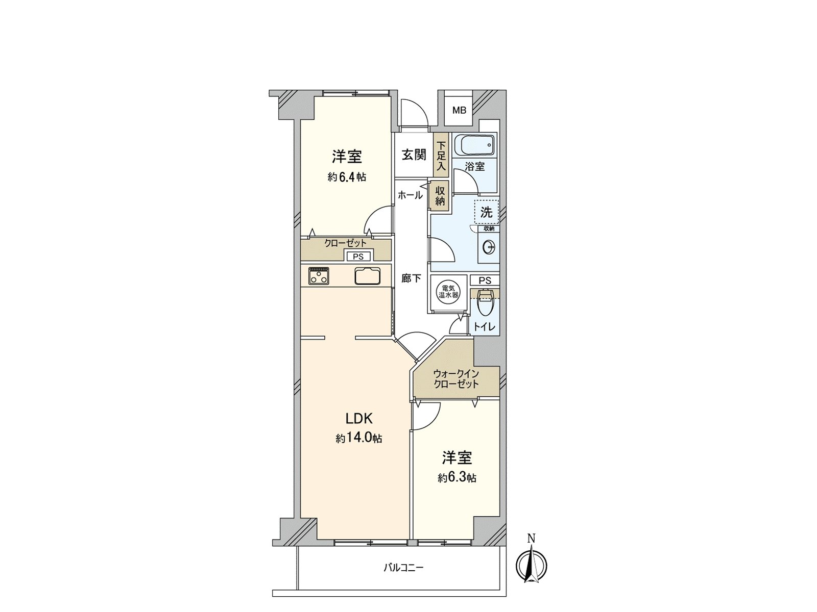 It is 2LDK with area six quires of each room or more. I divide it into about 14.0 quires of LDK and bedrooms which I can use as relaxation space or room where I concentrate on it and am done a work and can spend it.