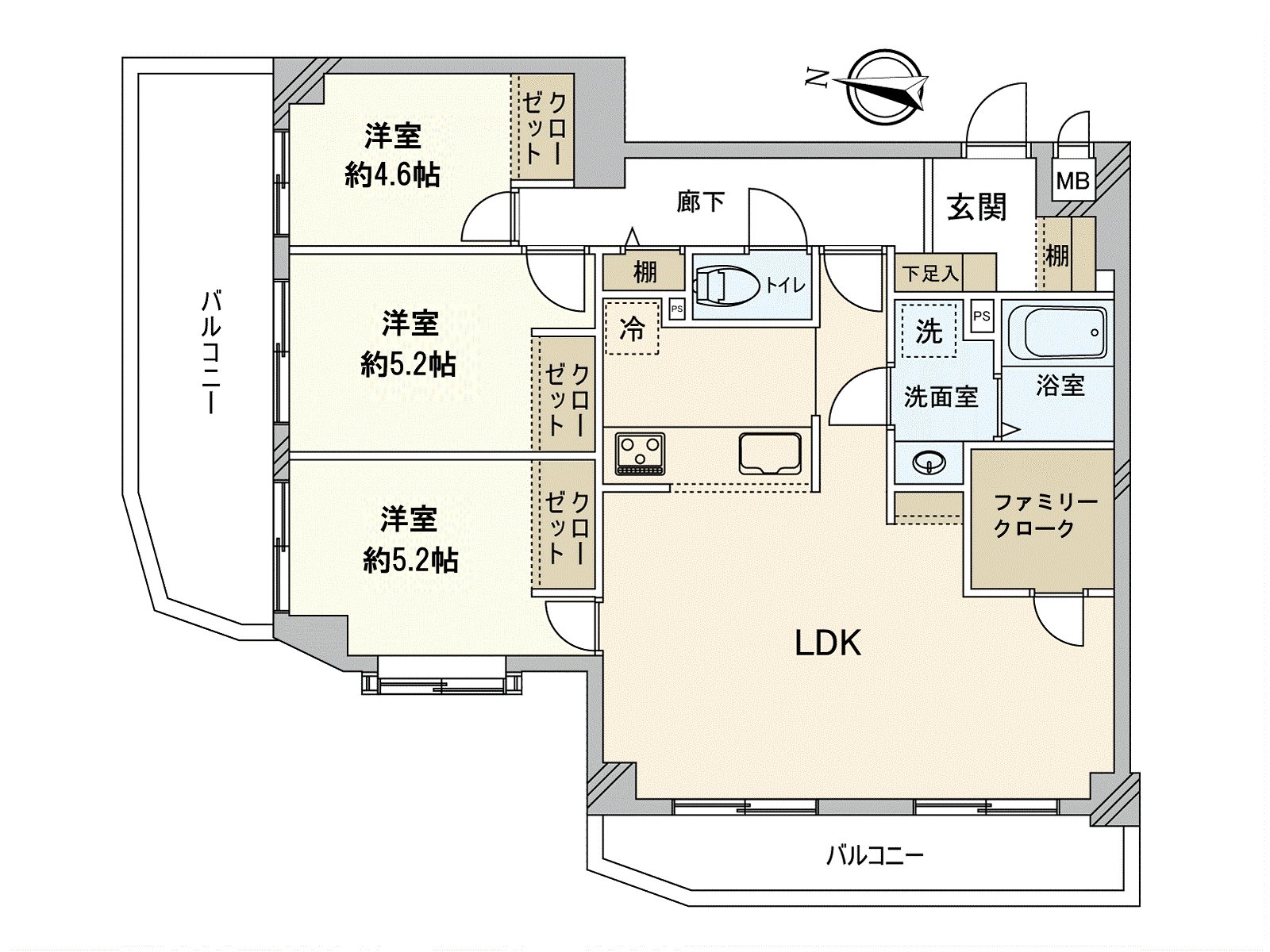 在家庭推荐的3LDK。可以卧室，孩子的房间分的用法。