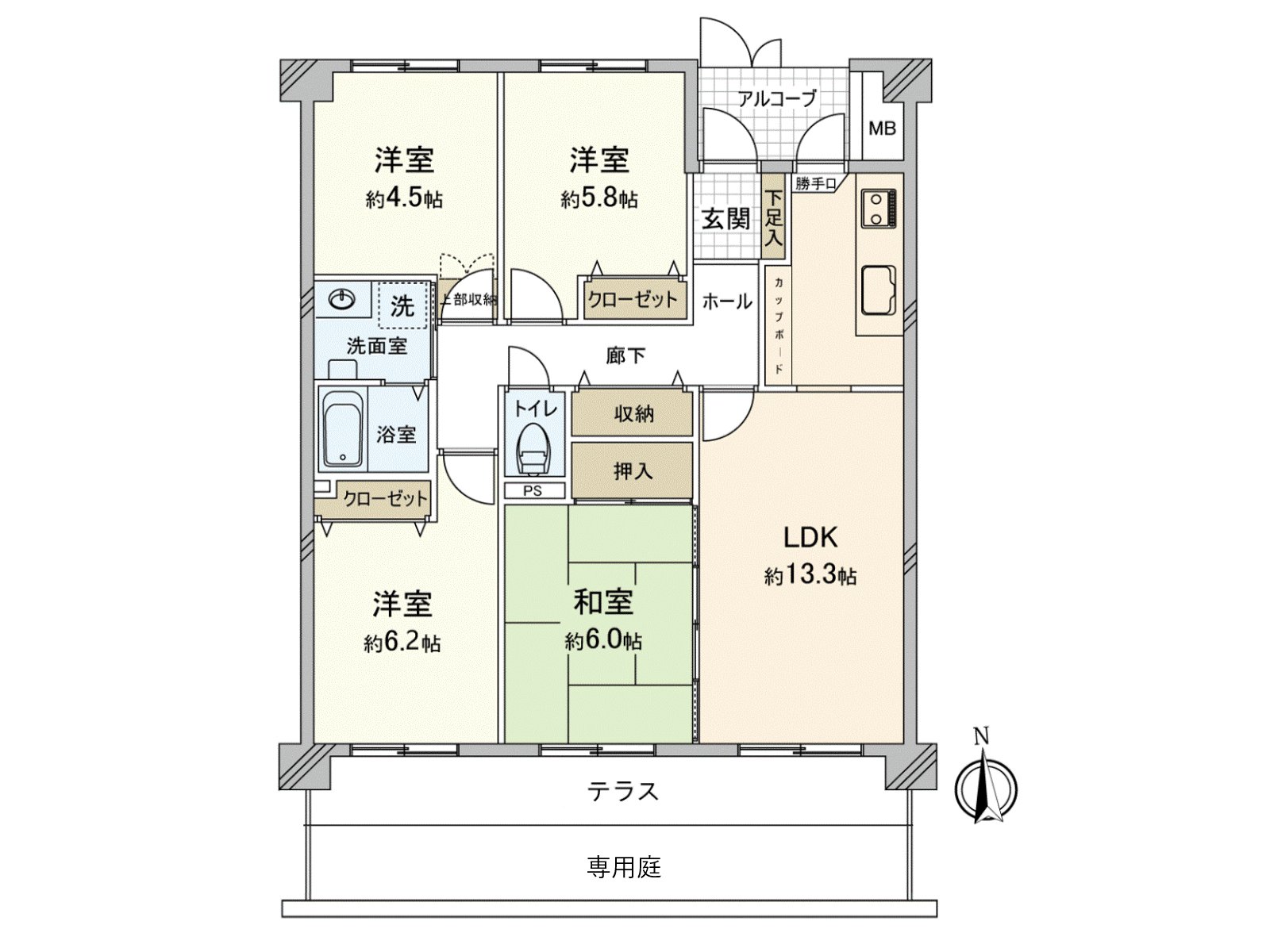 施入面積約80.5平方公尺的4LDK