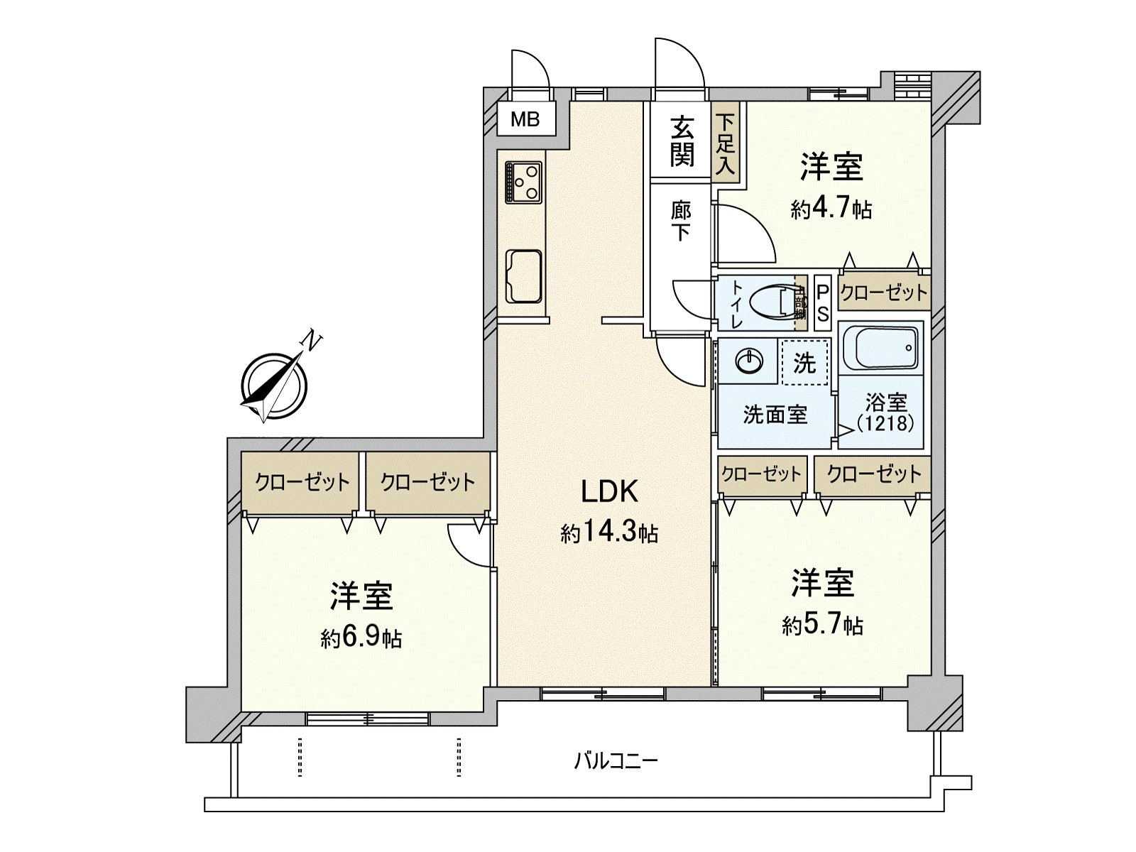 是适合东南的3LDK的房间！