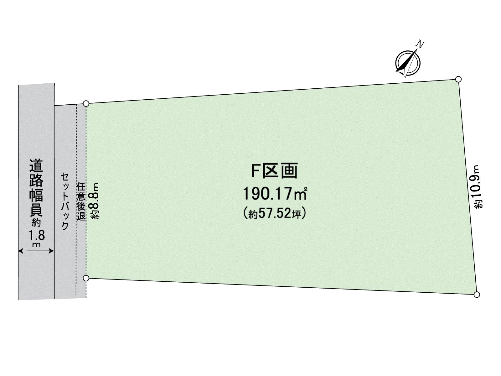 是區劃圖。用地面積是約190.17平方公尺(約57.52坪)。