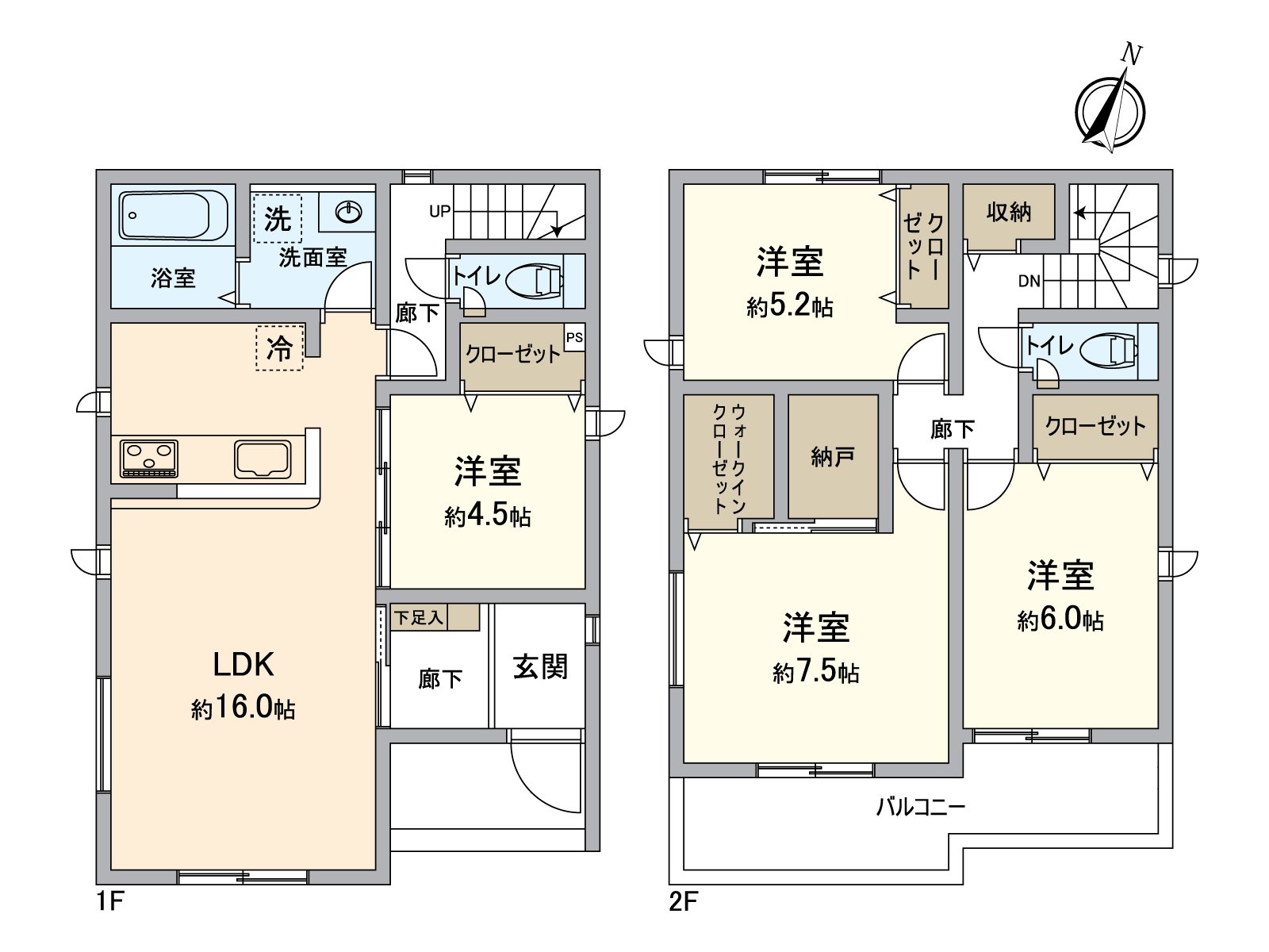 [floor plan] LDK about 16.0 quires, a storeroom, a walk-in closet are storing-rich Layout.