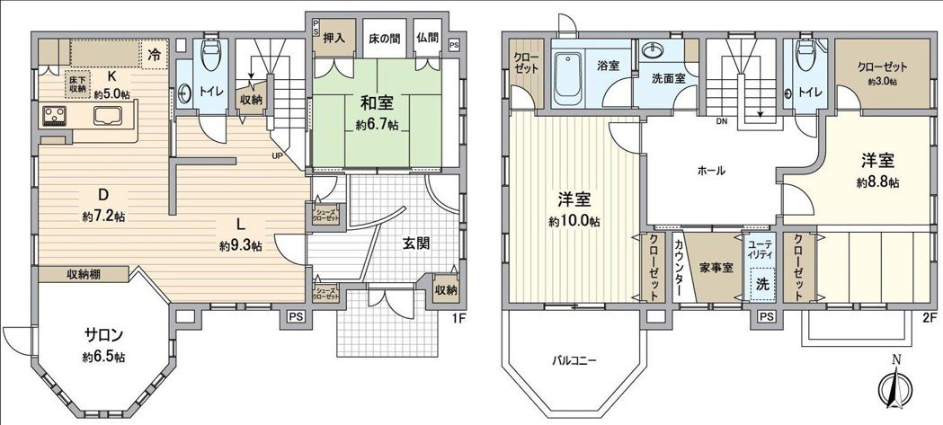 There is the salon space of floor plan, about 6.5 quires and is Layout of 3SLDK. There is warm floor heating from a foot to an LD.