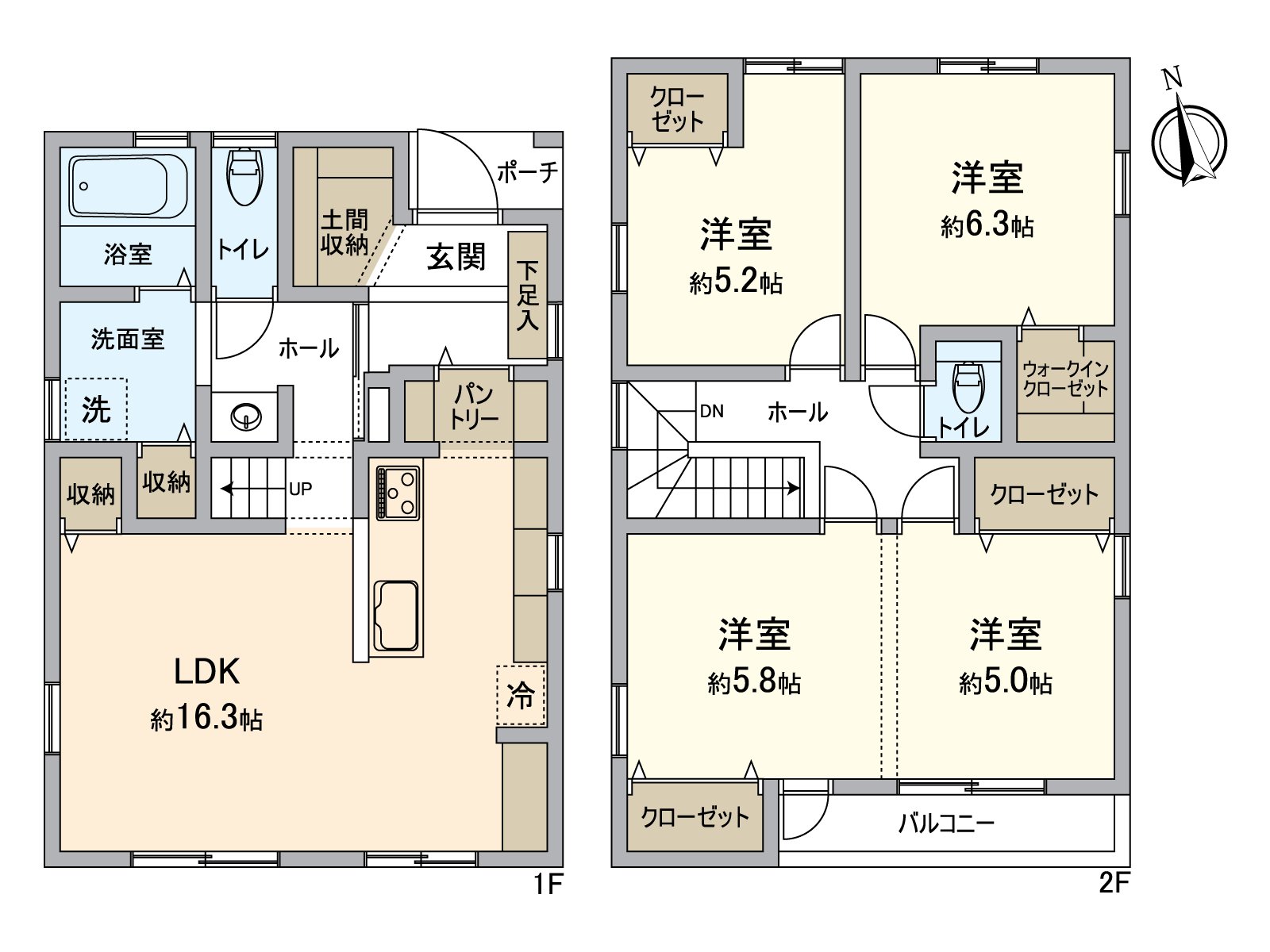 [floor plan] A Facing South about 16.3 quires LDK storing full house. There is it for two parking space (Depending on car type). Please contact a person in charge for the details casually.