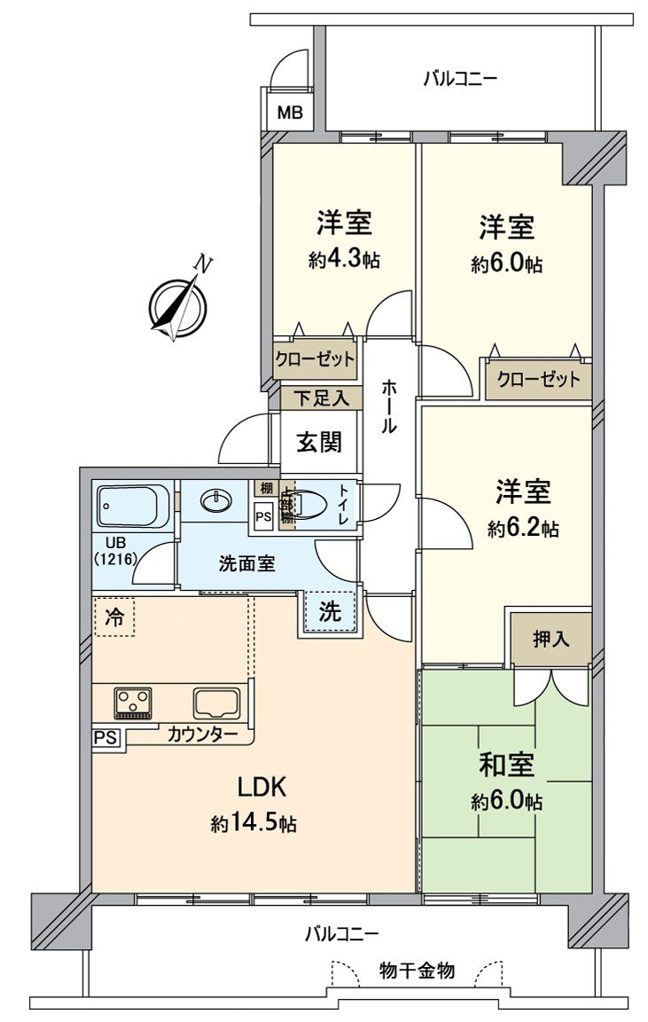 [平面圖]面向名鐵三河線"三河高濱"車站步行1分鐘，東南的，亮的10樓4LDK。容易使用LDK以及和式房間，各室收納也充實。收藏，設備櫃台廚房以及洗臉作為準備的舒適住在。