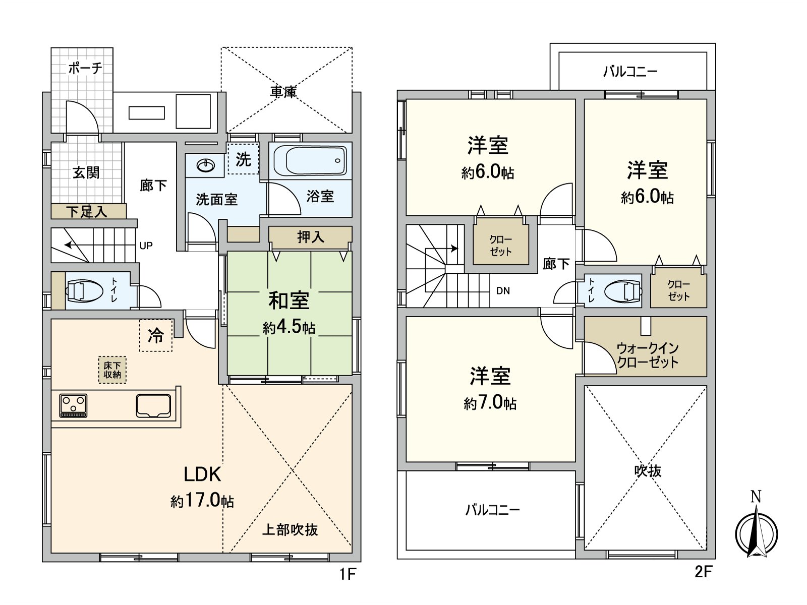 [平面圖]房間的建設的寬度擴展到的4LDK。是有樓梯井的開放性的透天房。