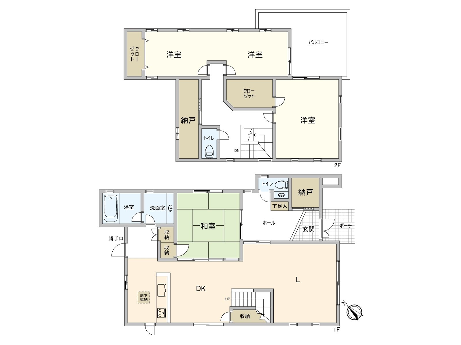 [房型图]3SLDK的2层。是收纳在各居室或者门口旁边丰富的房型。