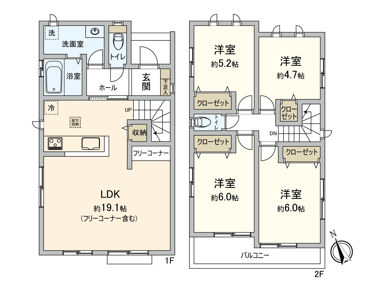 [平面圖]房間的建設的寬度擴展到的4LDK。有全居室存儲空間。