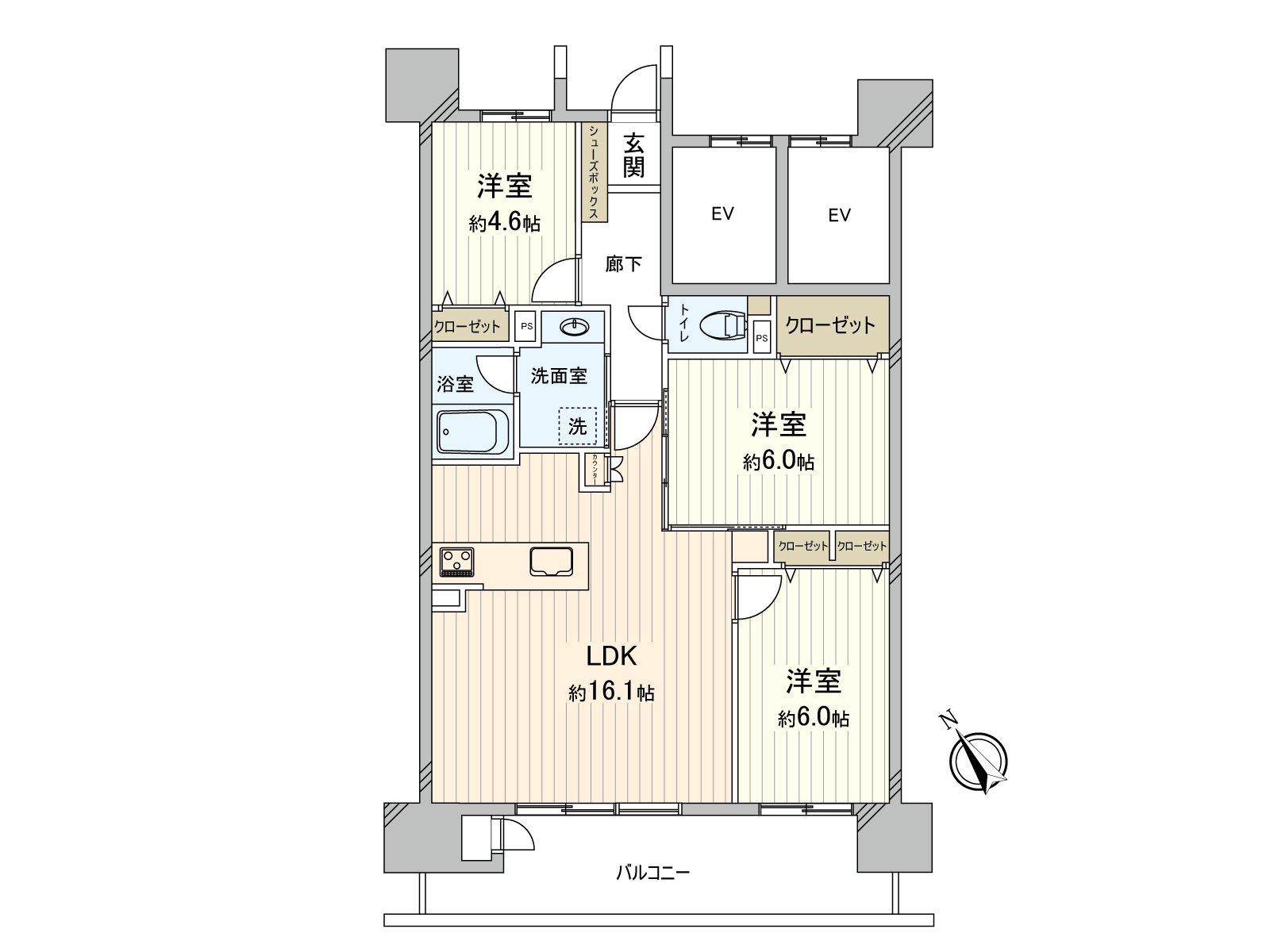 [floor plan] It is Layout of storing available, LDK about 16.1 quires, the 3LDK in each room.