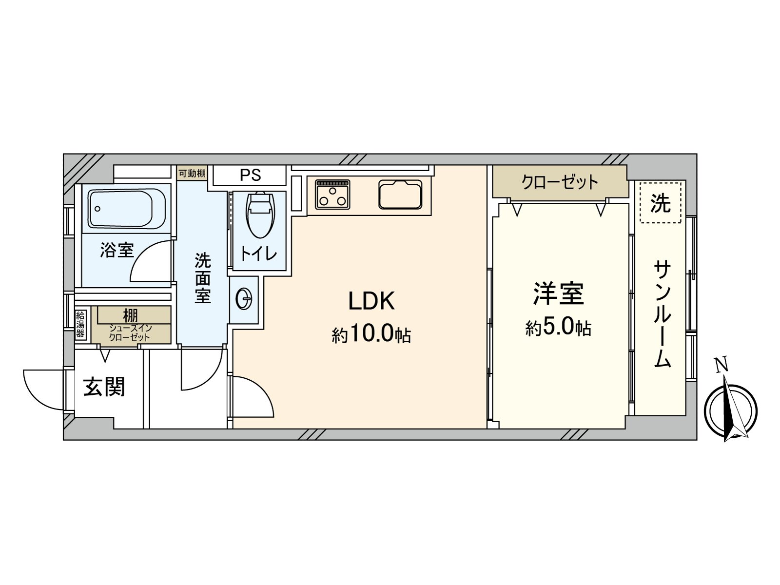 1LDK，私人使用面積：40.50平方公尺(約12.25坪)