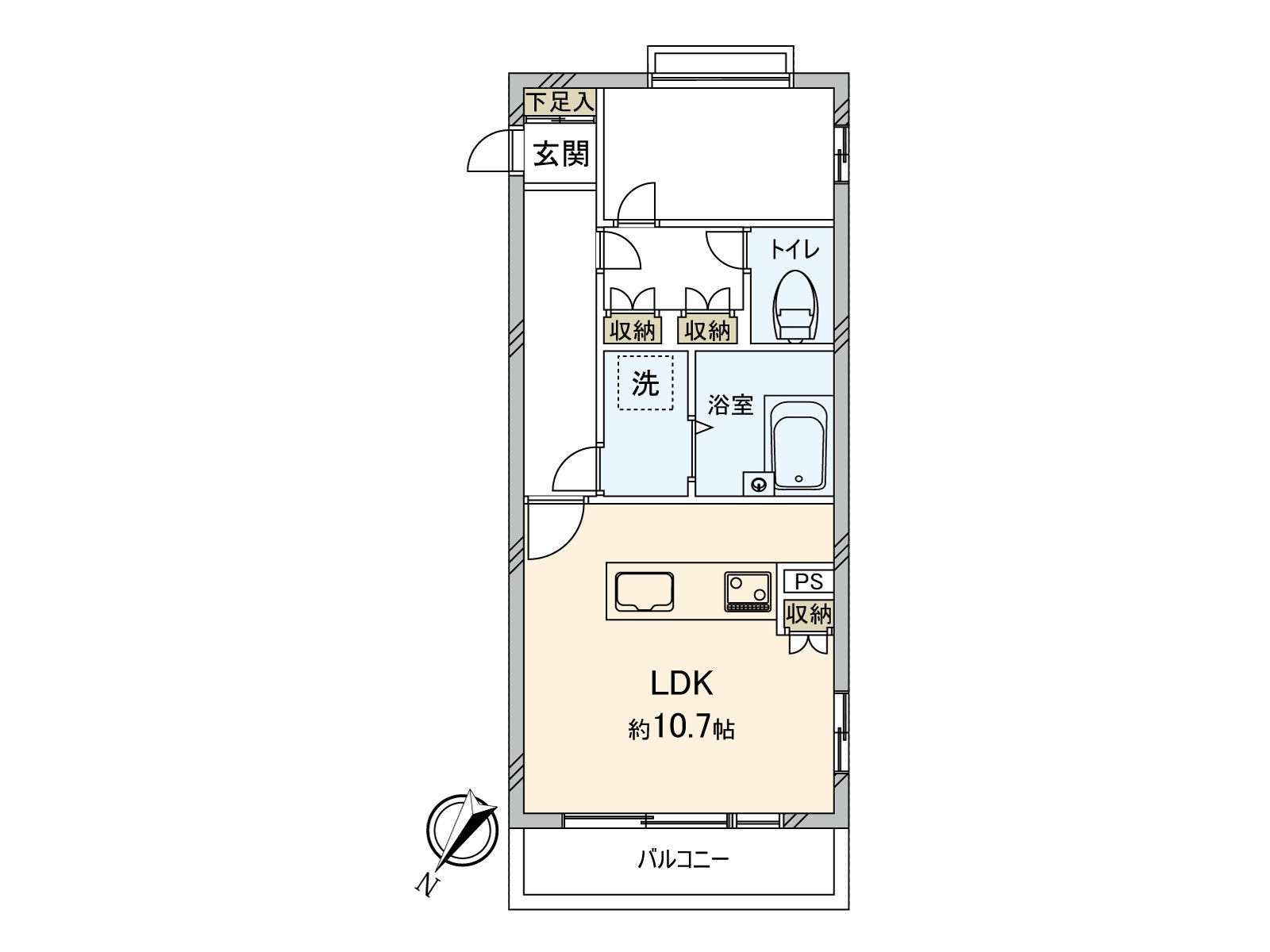 1LDK，实际使用面积：40.16平米(约12.14坪)