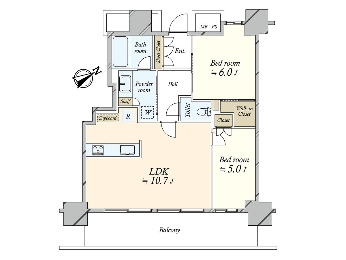 是实际使用面积约60.93平米，2LDK的房型。