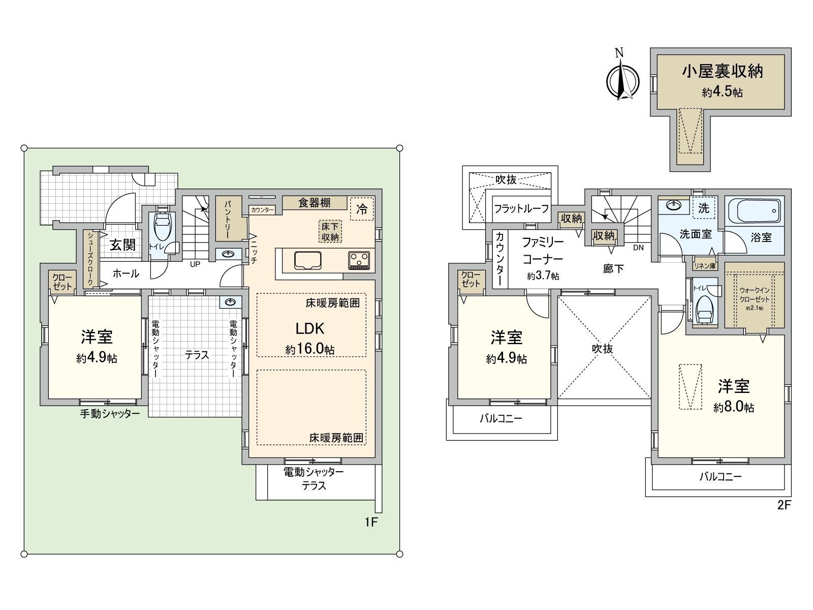 光照良好的/面室、浴室、厕所正为全居室朝南在2楼解决，顺利的/家庭角(约3.7张塌塌米)能在学习、爱好、在家工作等的多目的灵活运用生活流迹线