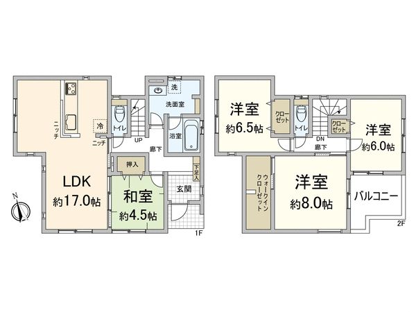 下阪本二丁目 1号棟 間取図(平面図) 下阪本二丁目 1号棟 間取図(平面図)