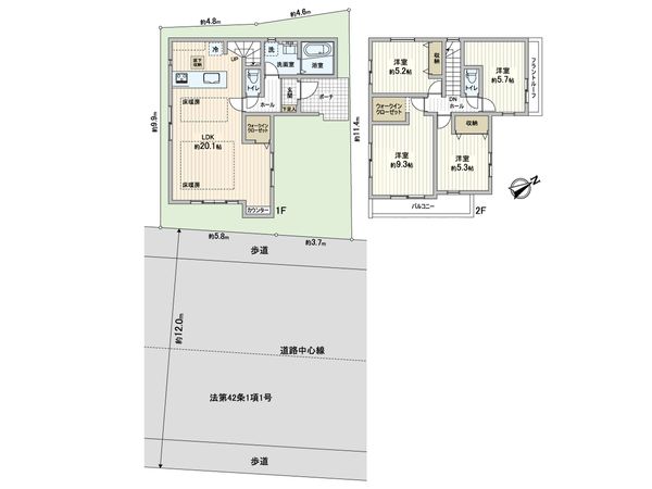 大和市草柳1丁目 新築1号棟 間取図(平面図) 大和市草柳1丁目 新築1号棟 間取図(平面図)