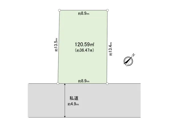 【地型】120平米の整形地。南東道路に面しており日照良好です。