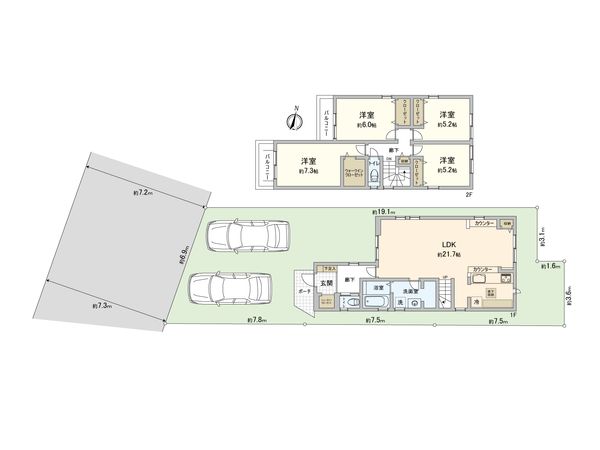 麻溝台8丁目 新築戸建 2号棟 間取図(平面図) 麻溝台8丁目 新築戸建 2号棟 間取図(平面図)