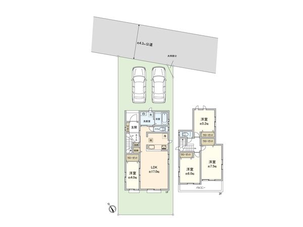 西大沼3丁目 新築戸建B号棟 間取図(平面図) 西大沼3丁目 新築戸建B号棟 間取図(平面図)
