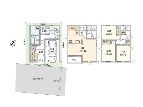 東林間4丁目 新築戸建 2号棟 間取図(平面図) 東林間4丁目 新築戸建 2号棟 間取図(平面図)