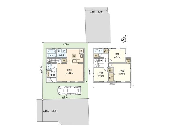 東林間7丁目 新築戸建 2号棟 間取図(平面図) 東林間7丁目 新築戸建 2号棟 間取図(平面図)