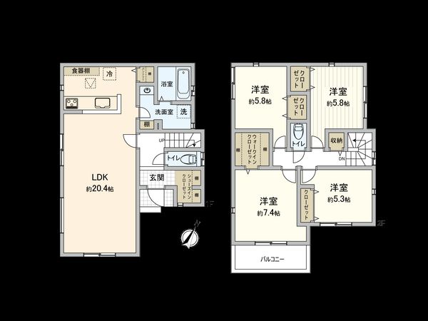 上鶴間1丁目 新築戸建4号棟 間取図(平面図) 上鶴間1丁目 新築戸建4号棟 間取図(平面図)