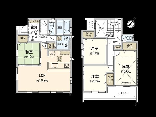 相模台6丁目 新築戸建1号棟 間取図(平面図) 相模台6丁目 新築戸建1号棟 間取図(平面図)