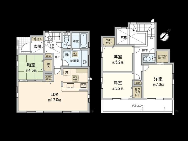 御園5丁目 新築戸建1号棟 間取図(平面図) 御園5丁目 新築戸建1号棟 間取図(平面図)