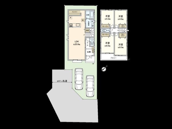 上鶴間本町8丁目 新築戸建1号棟 間取図(平面図) 上鶴間本町8丁目 新築戸建1号棟 間取図(平面図)