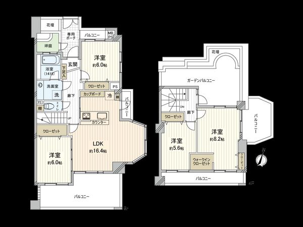 ロアーブルガーデン相模大野 イースト館 間取図(平面図) ロアーブルガーデン相模大野 イースト館 間取図(平面図)