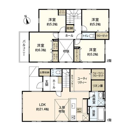 平塚市東八幡4丁目 新築戸建 1号棟 間取図(平面図) 平塚市東八幡4丁目 新築戸建 1号棟 間取図(平面図)