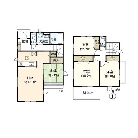 平塚市南金目 新築戸建 2号棟 間取図(平面図) 平塚市南金目 新築戸建 2号棟 間取図(平面図)