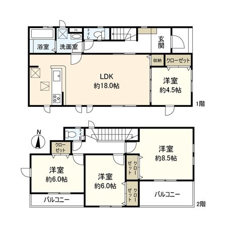平塚市大神2丁目 新築戸建 3号棟 間取図(平面図) 平塚市大神2丁目 新築戸建 3号棟 間取図(平面図)