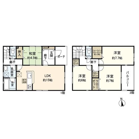 平塚市南豊田 新築戸建 1号棟 間取図(平面図) 平塚市南豊田 新築戸建 1号棟 間取図(平面図)