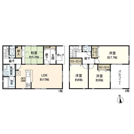 平塚市南豊田 新築戸建 2号棟 間取図(平面図) 平塚市南豊田 新築戸建 2号棟 間取図(平面図)