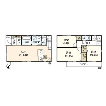 平塚市上平塚 新築戸建 1号棟 間取図(平面図)