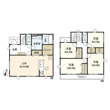 平塚市東中原2丁目 新築戸建 1号棟 間取図(平面図)