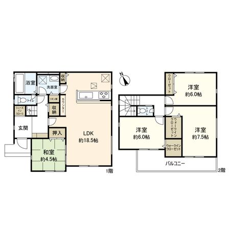小田原市小竹 新築戸建 1号棟 間取図(平面図)