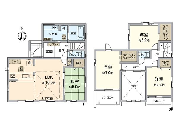 平塚市河内2丁目 新築戸建 5号棟 間取図(平面図) 平塚市河内2丁目 新築戸建 5号棟 間取図(平面図)
