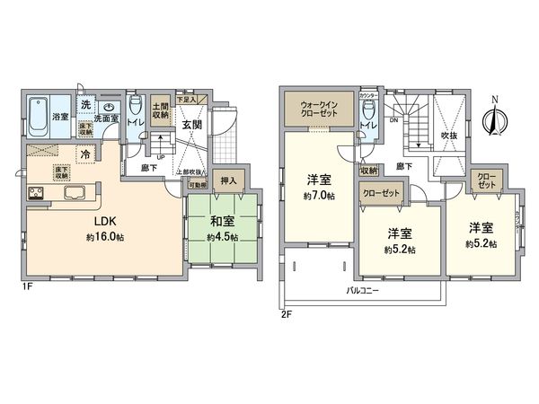平塚市河内2丁目 新築戸建 6号棟 間取図(平面図) 平塚市河内2丁目 新築戸建 6号棟 間取図(平面図)