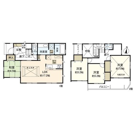 中郡大磯町西小磯 新築戸建 1号棟 間取図(平面図)
