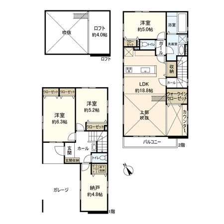 平塚市札場町 新築戸建 2号棟 間取図(平面図) 平塚市札場町 新築戸建 2号棟 間取図(平面図)